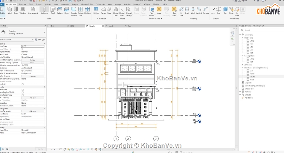 revit nhà phố,nhà gác lửng,mẫu nhà phố 5x20m