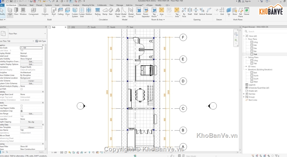 revit nhà phố,nhà gác lửng,mẫu nhà phố 5x20m