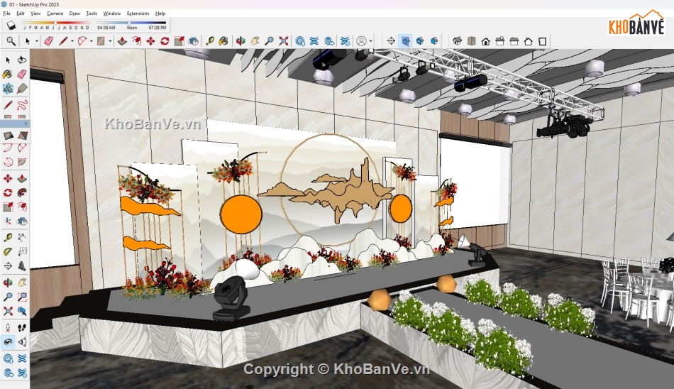 Sân khấu,Sketch Up,nhà hàng tiệc cưới,model sân khâu,sân khấu 3d