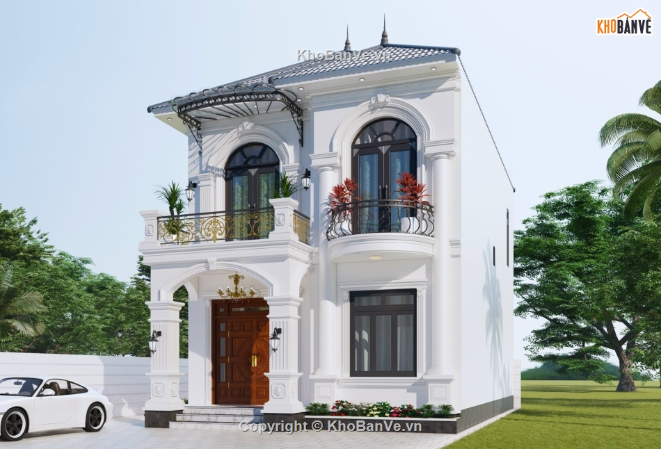 Sketchup,2 tầng,Bản vẽ,biệt thự 2 tầng mái nhật,mái nhật