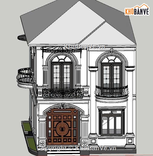 Sketchup,2 tầng,Bản vẽ,biệt thự 2 tầng mái nhật,mái nhật
