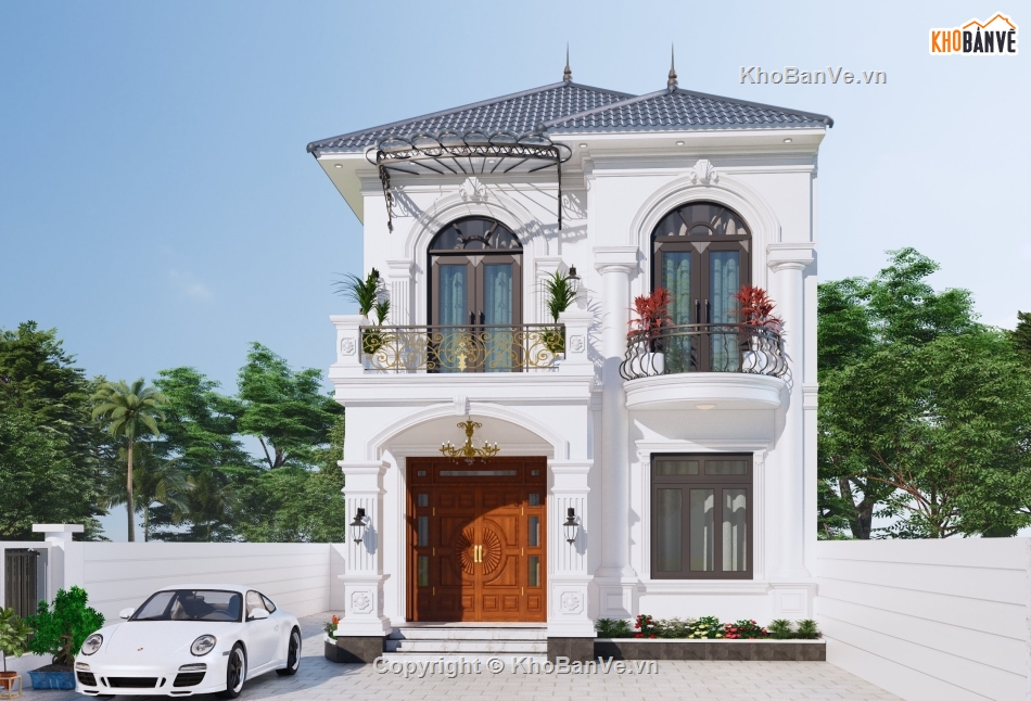 Sketchup,2 tầng,Bản vẽ,biệt thự 2 tầng mái nhật,mái nhật