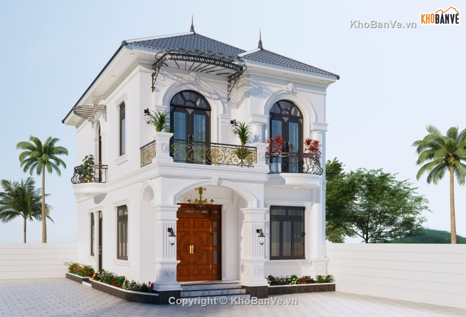 Sketchup,2 tầng,Bản vẽ,biệt thự 2 tầng mái nhật,mái nhật