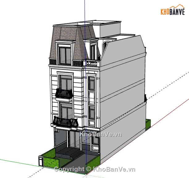 Nhà phố 4 tầng,model su nhà phố 4 tầng,3d sketchup nhà phố 4 tầng
