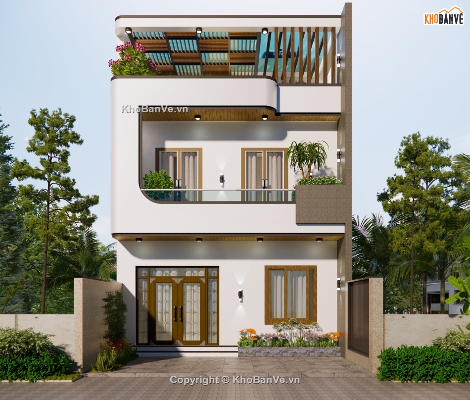 Sketchup,2 tầng 1 tum,nhà hiện đại,Bản vẽ,nhà phố