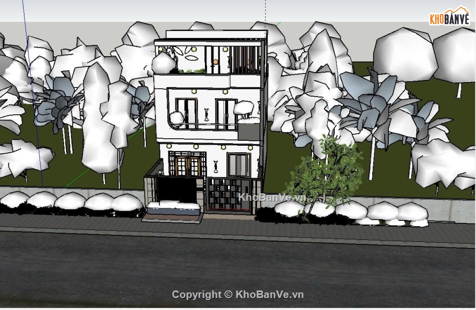 Sketchup,2 tầng 1 tum,nhà hiện đại,Bản vẽ,nhà phố