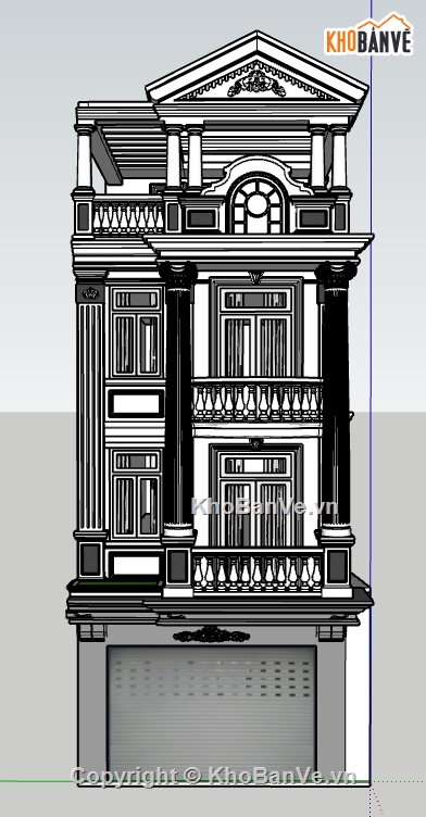 Biệt thự 4 tầng,Biệt thự tân cổ điển 4 tầng,sketchup biệt thự 4 tầng,bản vẽ biệt thự 4 tầng