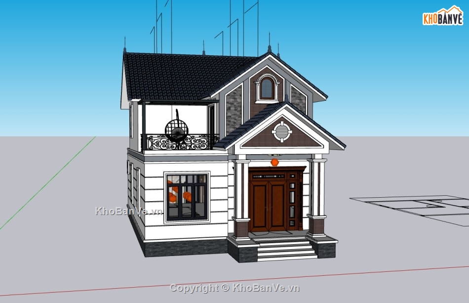 biệt thự 2 tầng,sketchup biệt thự,phối cảnh biệt thự