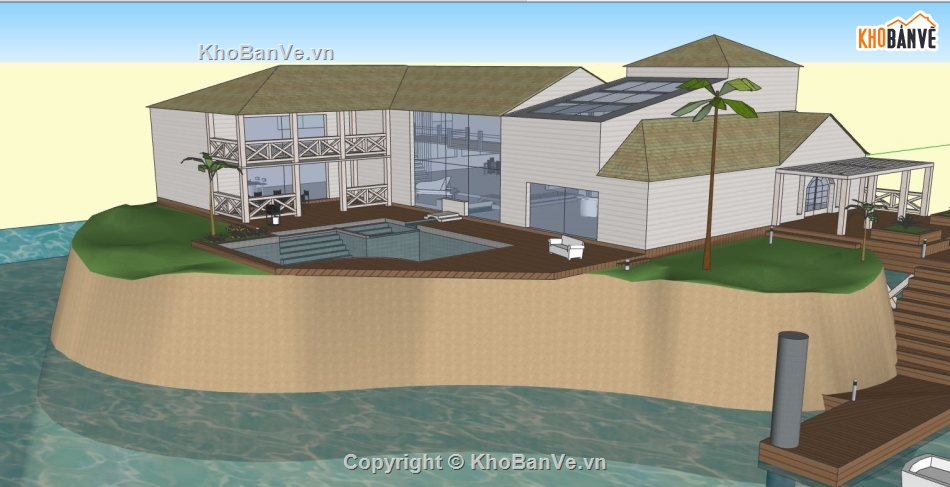 biệt thự 2 tầng,sketchup biệt thự 2 tầng,thiết kế model sketchup biệt thự