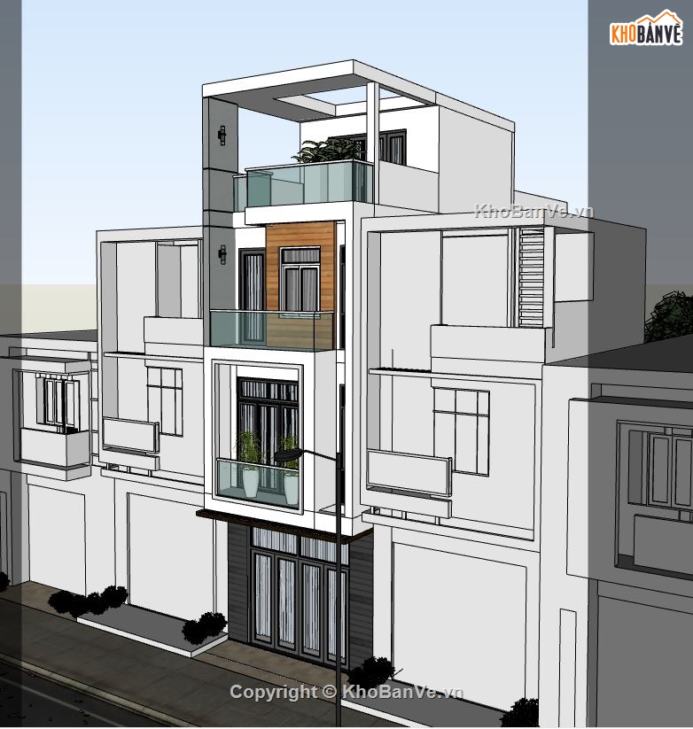 nhà phố 3 tầng,thiết kế nhà 3 tầng,model sketchup nhà phố 3 tầng