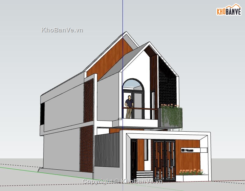 Nhà phố 2 tầng,model su nhà phố 2 tầng,sketchup nhà phố 2 tầng