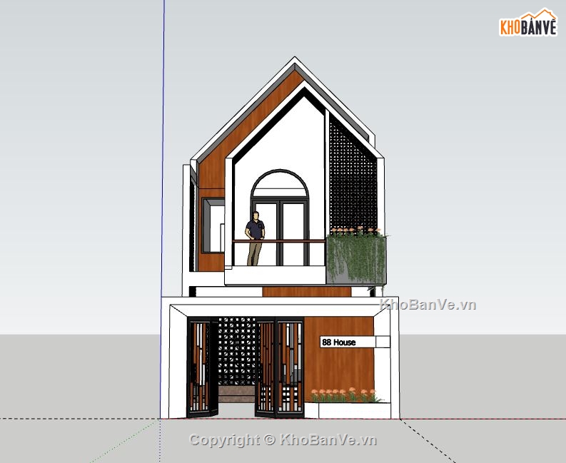 Nhà phố 2 tầng,model su nhà phố 2 tầng,sketchup nhà phố 2 tầng