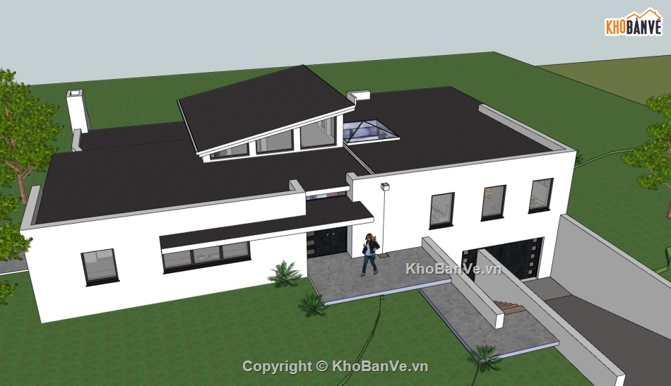 biệt thự hiện đại,Sketchup phối cảnh biệt thự,biệt thự 1 tầng,model su biệt thự