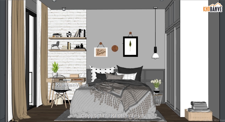 thiết kế phòng ngủ hiện đại,su phòng ngủ hiện đại,phòng ngủ sketchup,mẫu nội thất phòng ngủ su