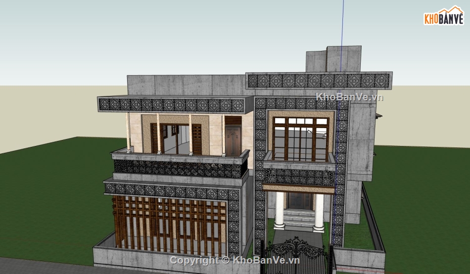 biệt thự 2 tầng,biệt thự đẹp,biệt thự sketchup,biệt thự hiện đại