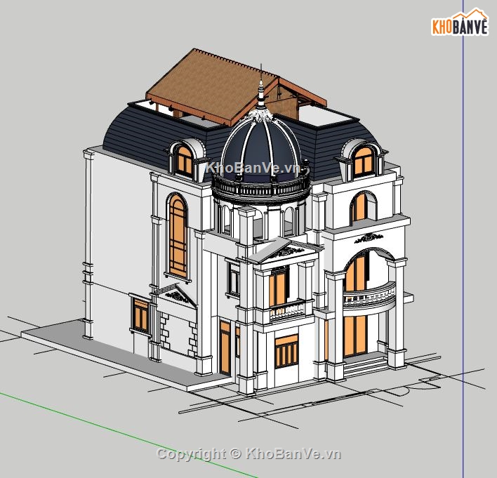 lâu đài 3 tầng,sketchup nhà 3 tầng,phối cảnh nhà 3 tầng