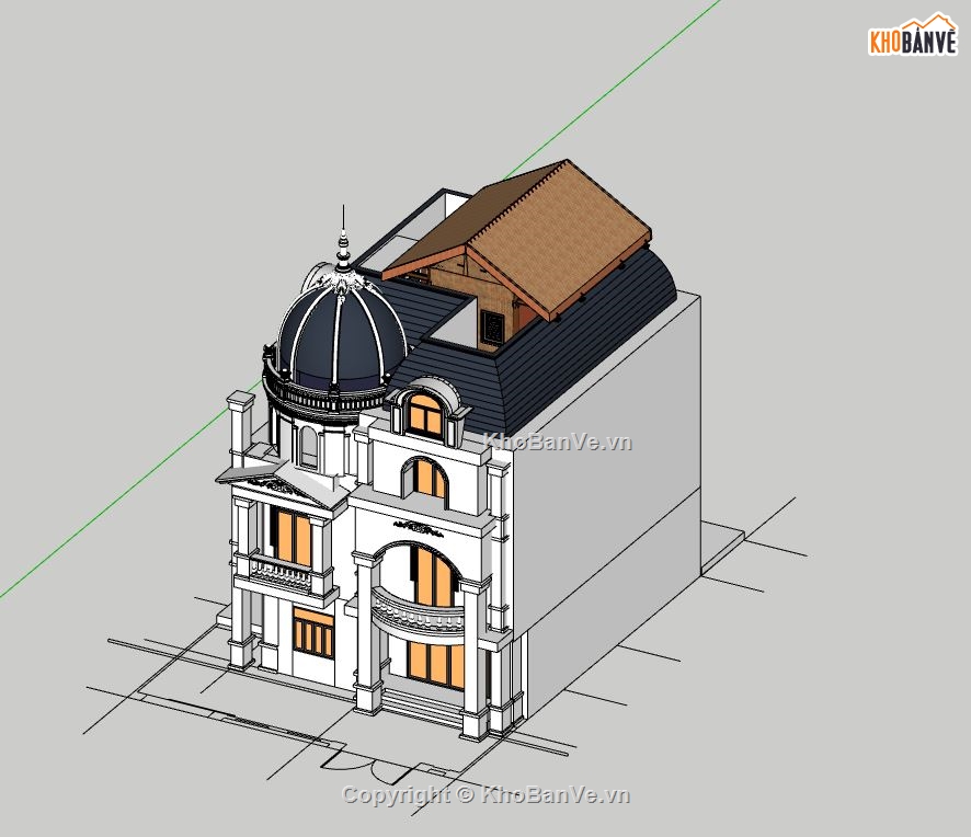 lâu đài 3 tầng,sketchup nhà 3 tầng,phối cảnh nhà 3 tầng