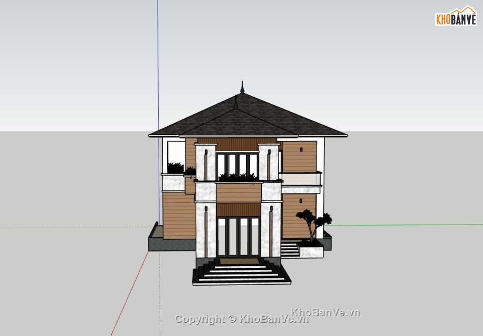 biệt thự 2 tầng,sketchup biệt thự,phối cảnh biệt thự,biệt thự hiện đại