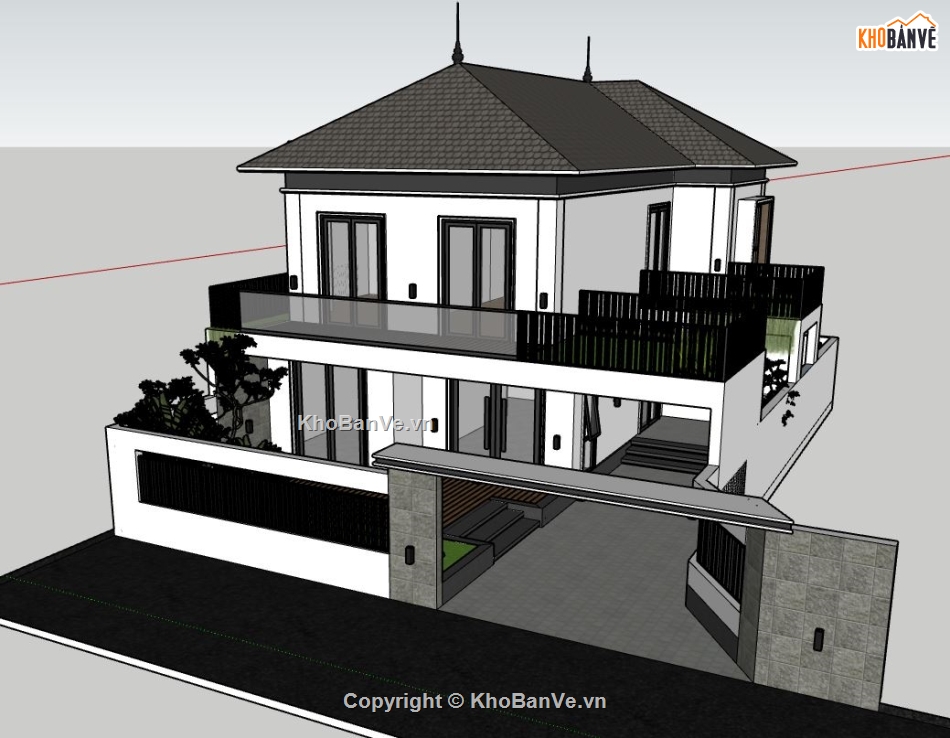 biệt thự 2 tầng,sketchup biệt thự 2 tầng,model su biệt thự 2 tầng