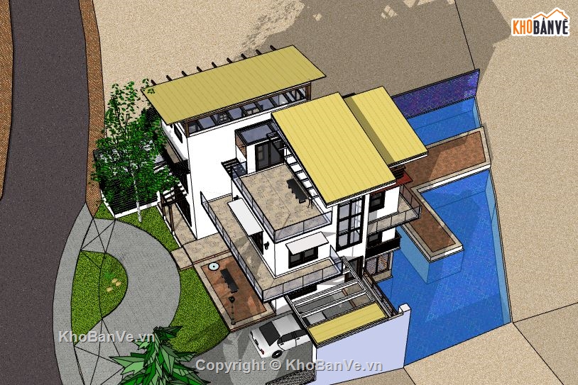 Biệt thự 3 tầng,model su biệt thự 3 tầng,file sketchup biệt thự 3 tầng