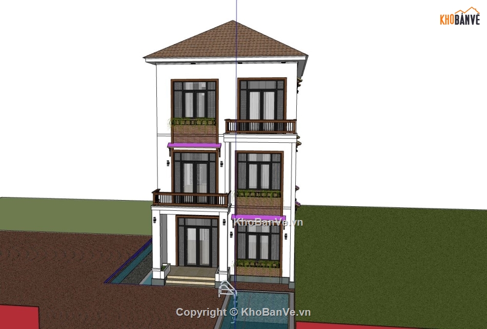 biệt thự 3 tầng,sketchup biệt thự,phối cảnh biệt thự,biệt thự hiện đại