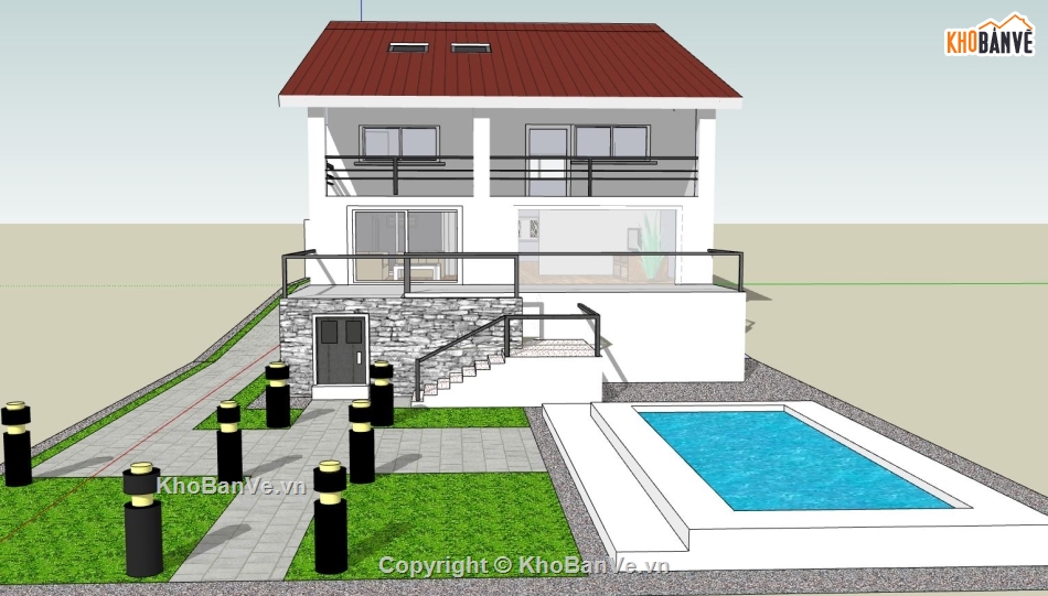 biệt thự nghỉ dưỡng,biệt thự đẹp 2 tầng,sketchup biệt thự 2 tầng,su biệt thự 2 tầng