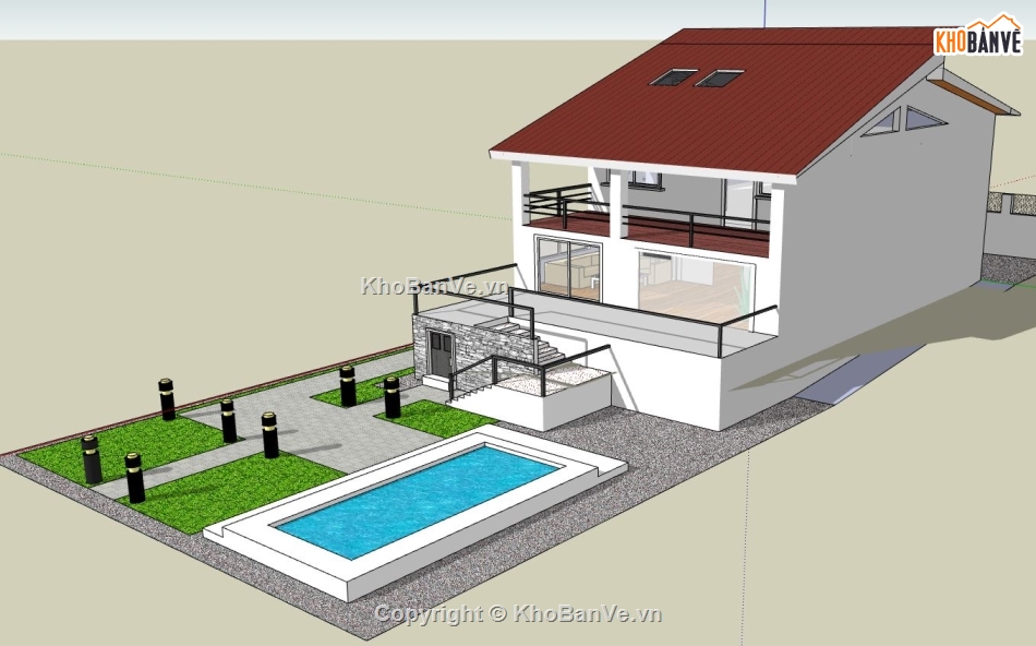 biệt thự nghỉ dưỡng,biệt thự đẹp 2 tầng,sketchup biệt thự 2 tầng,su biệt thự 2 tầng