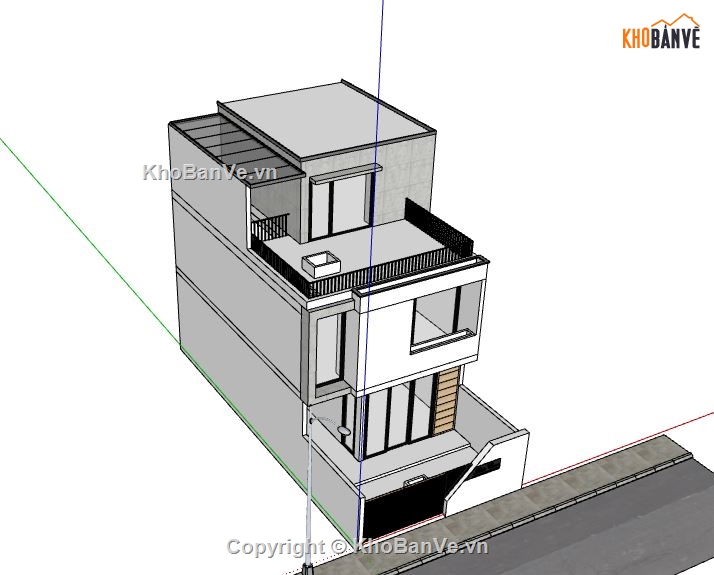 Nhà phố 2 tầng 1 tum,Model su nhà phố 2 tầng,sketchup nhà phố 2 tầng