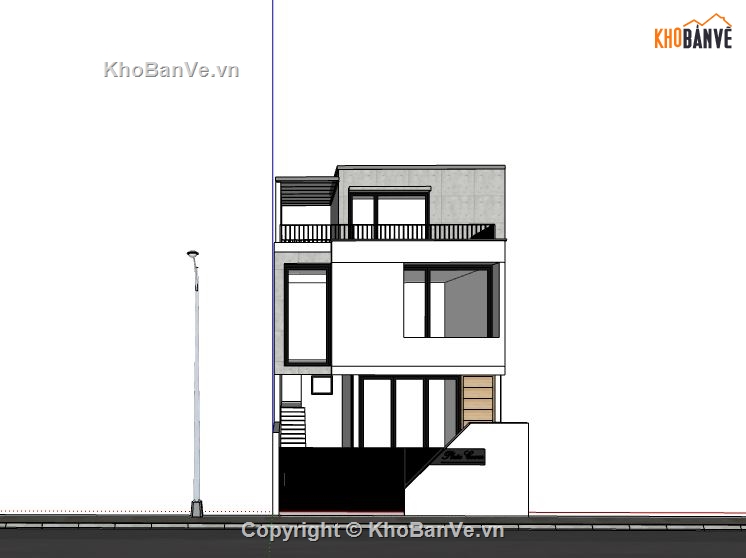 Nhà phố 2 tầng 1 tum,Model su nhà phố 2 tầng,sketchup nhà phố 2 tầng