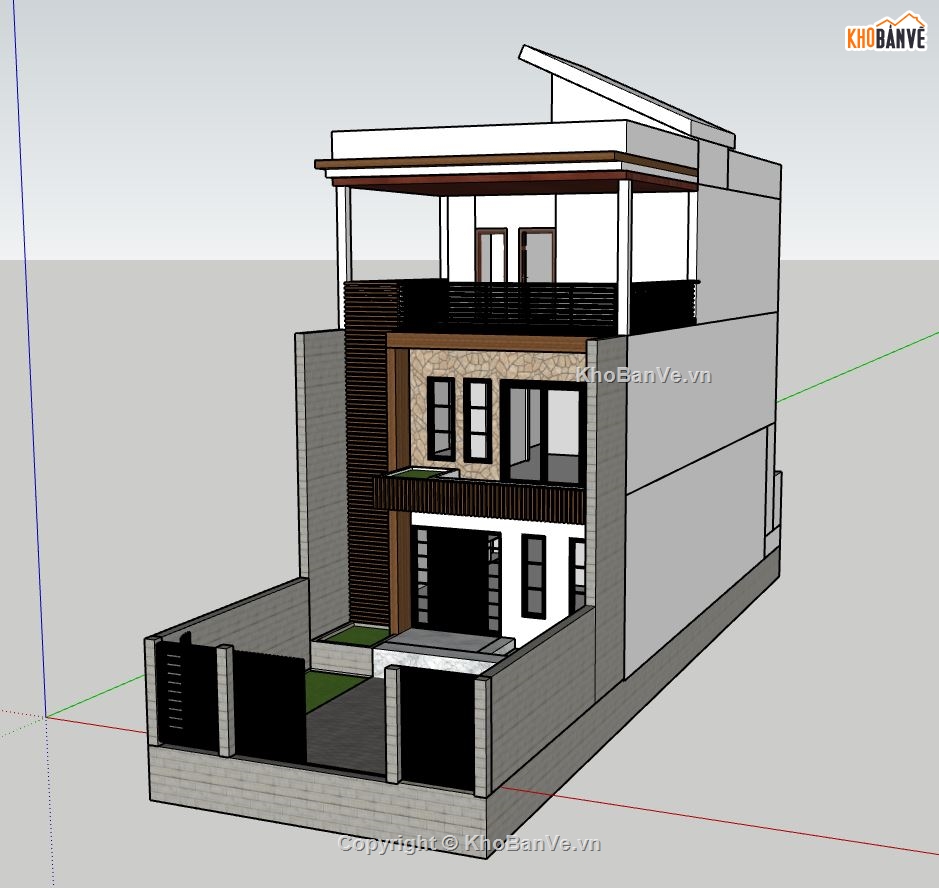 nhà phố 2 tầng 1 tum,sketchup nhà phố 2 tầng 1 tum,mẫu nhà phố 2 tầng 1 tum