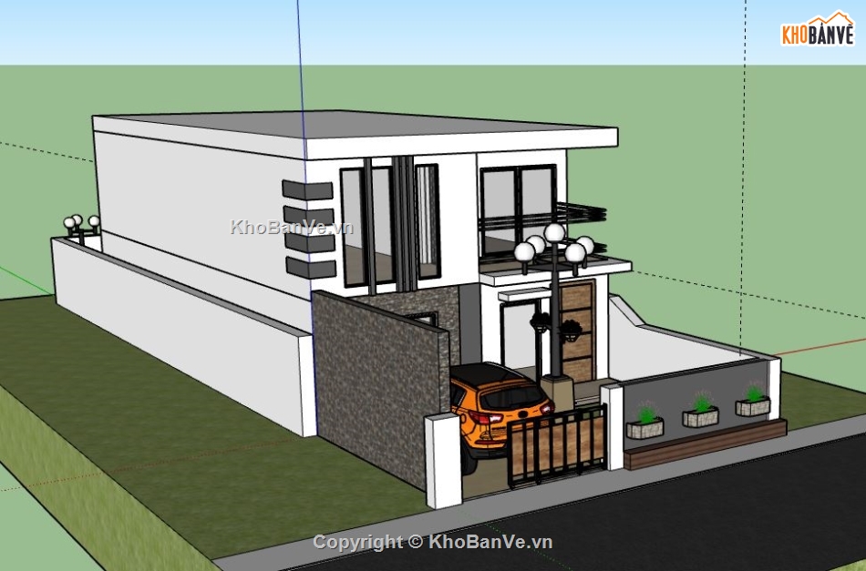 Nhà phố 2 tầng,model su nhà phố 2 tầng,sketchup nhà phố 2 tầng