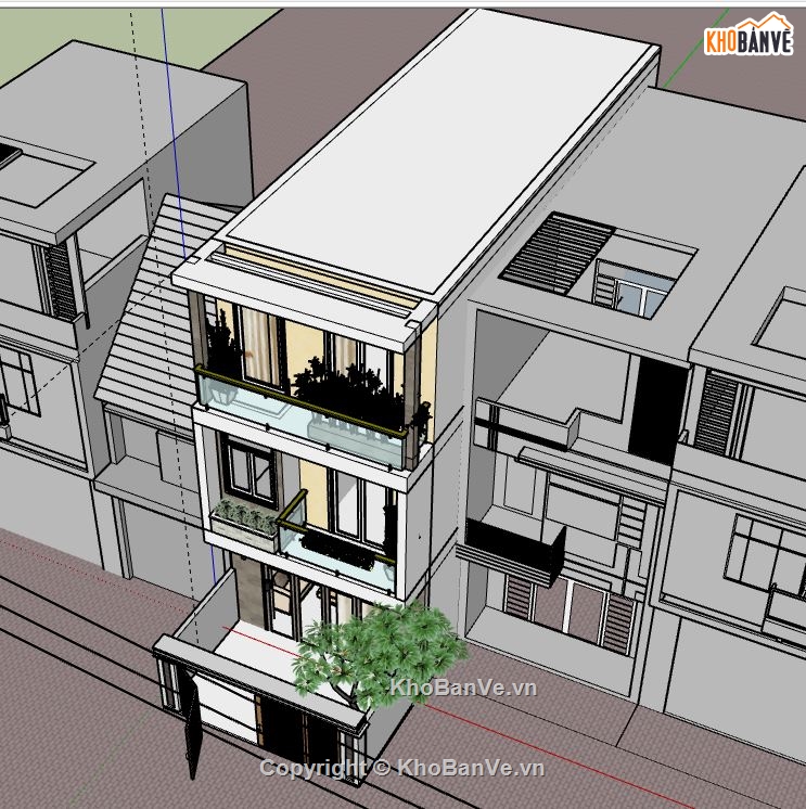 Nhà phố 3 tầng,model su nhà phố 3 tầng,sketchup nhà phố 3 tầng