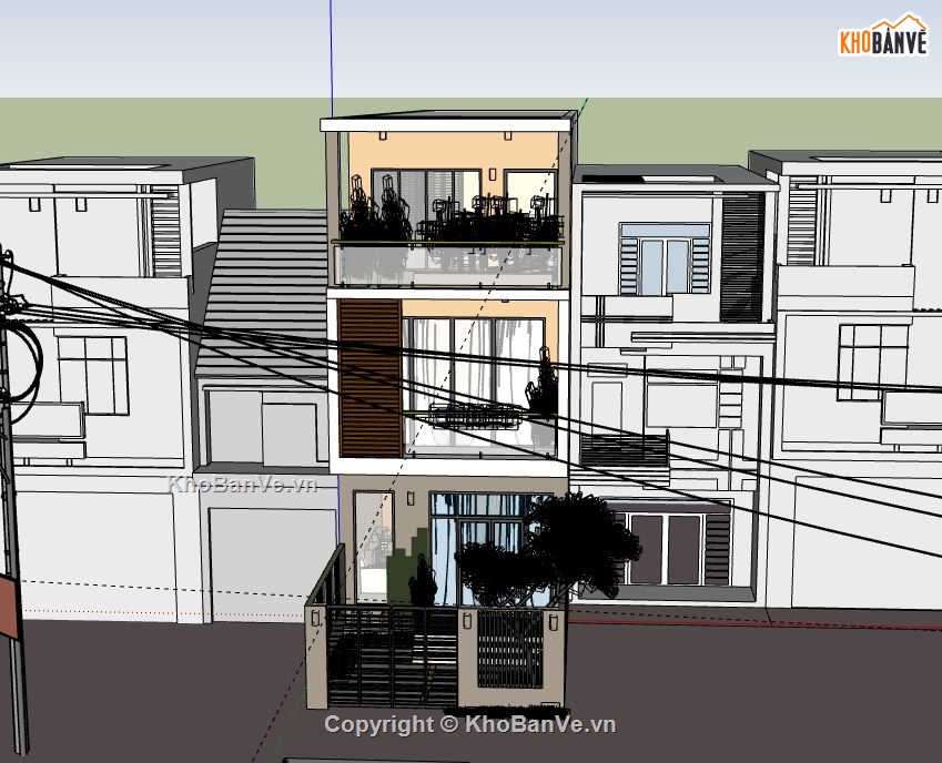 Nhà phố 3 tầng,model su nhà phố 3 tầng,sketchup nhà phố 3 tầng