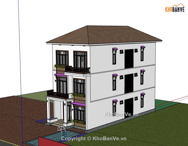 nhà phố 3 tầng,model su nhà phố 3 tầng,model sketchup nhà phố 3 tầng