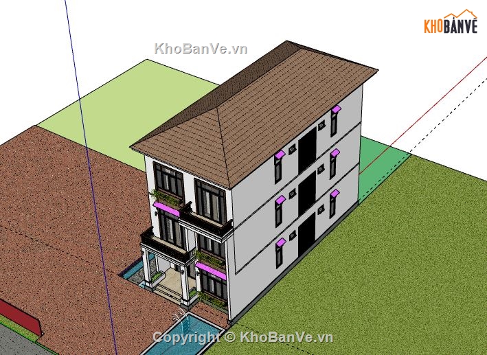 nhà phố 3 tầng,model su nhà phố 3 tầng,model sketchup nhà phố 3 tầng