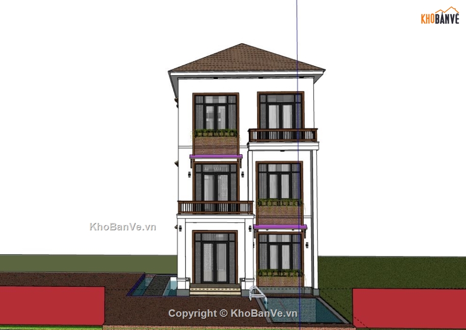 nhà phố 3 tầng,model su nhà phố 3 tầng,model sketchup nhà phố 3 tầng