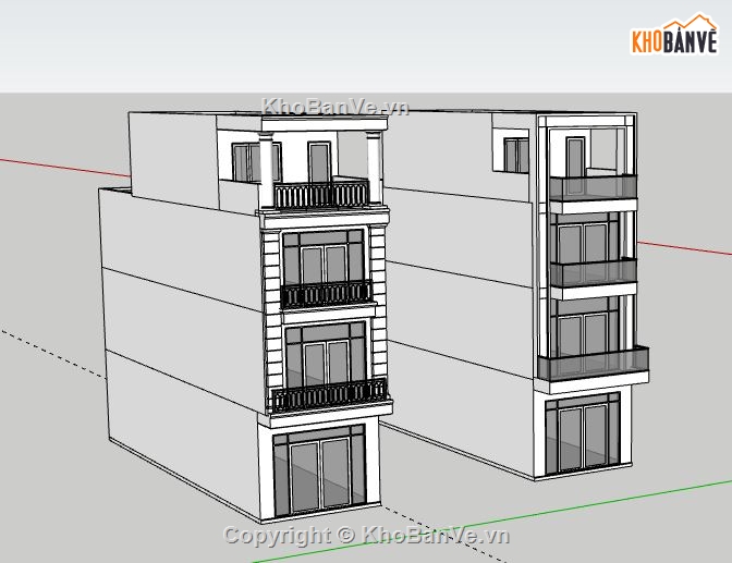 nhà phố 4 tầng,Model su nhà phố 4 tầng,sketchup nhà phố 4 tầng