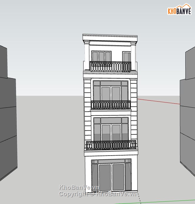 nhà phố 4 tầng,Model su nhà phố 4 tầng,sketchup nhà phố 4 tầng