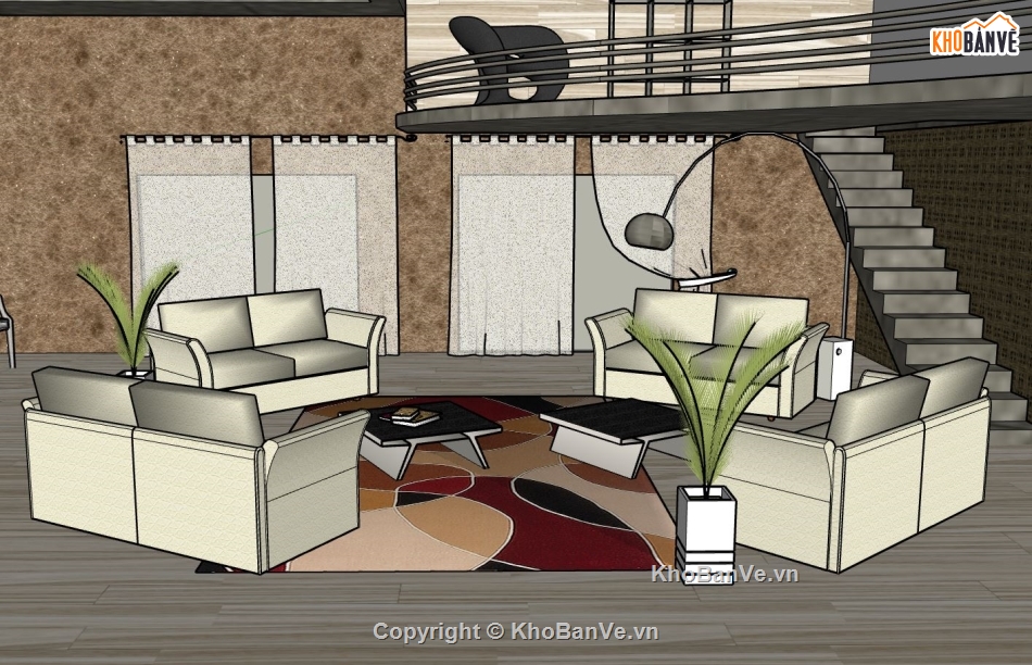 nội thất phòng khách,phòng khách hiện đại,phòng khách sketchup,model su phòng khách