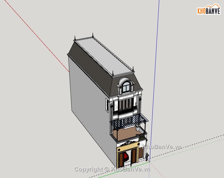 Nhà phố 3 tầng,Model su nhà phố 3 tầng,sketchup nhà phố 3 tầng