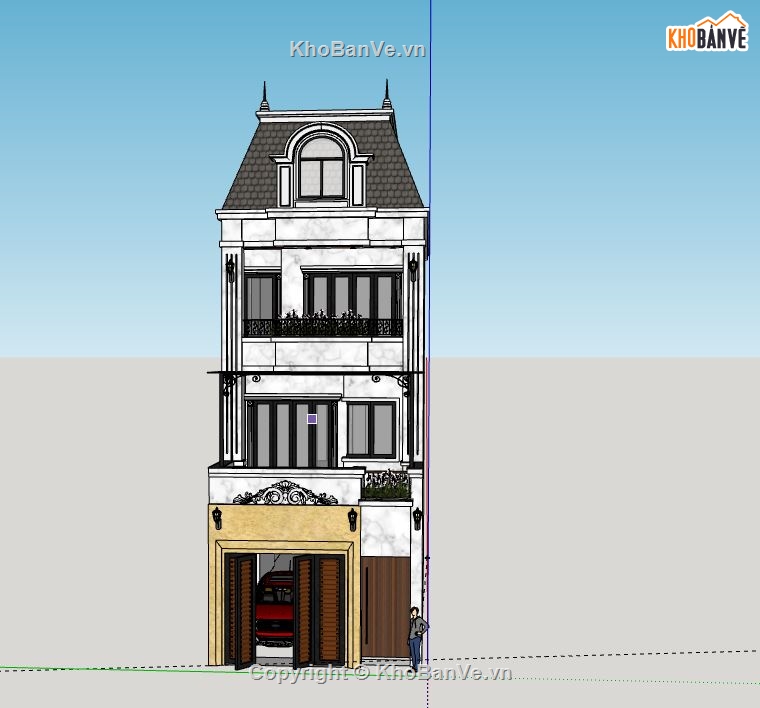 Nhà phố 3 tầng,Model su nhà phố 3 tầng,sketchup nhà phố 3 tầng