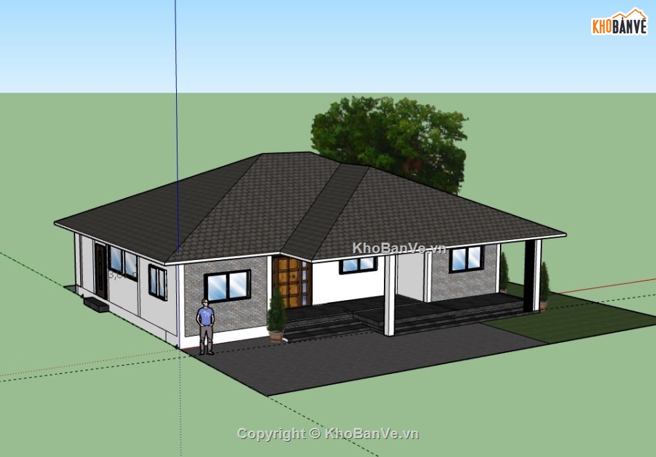 Biệt thự 1 tầng,model su biệt thự 1 tầng,sketchup biệt thự 1 tầng