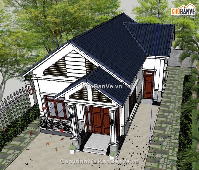 Biệt thự 1 tầng,model su biệt thự 1 tầng,sketchup biệt thự 1 tầng