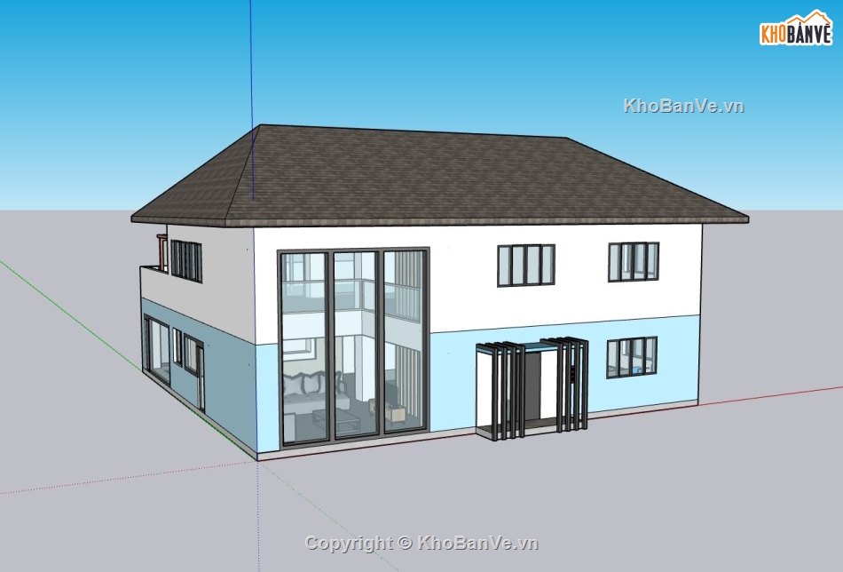 biệt thự 2 tầng,biệt thự hiện đại,sketchup biệt thự