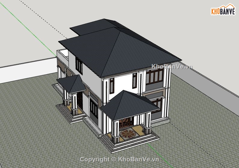 Biệt thự 2 tầng,model su biệt thự 2 tầng,file sketchup biệt thự 2 tầng