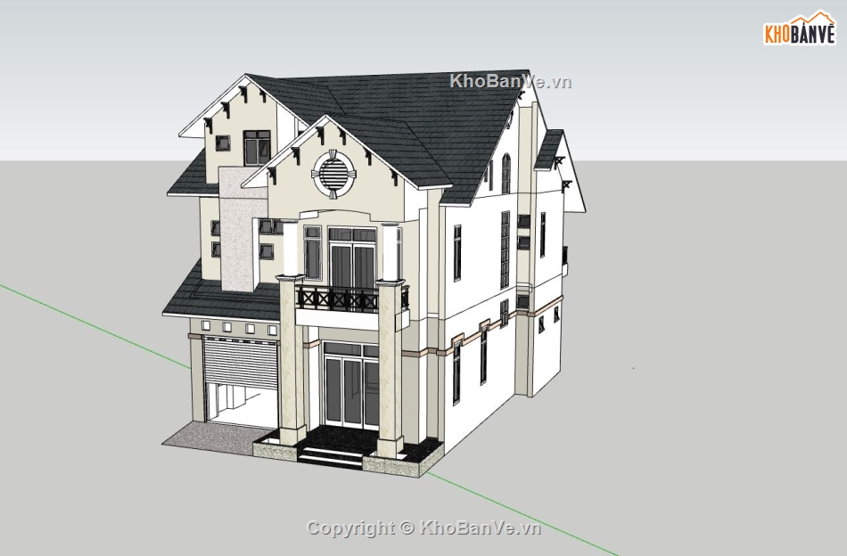 biệt thự 3 tầng,phối cảnh biệt thự,sketchup biệt thự,biệt thự hiện đại