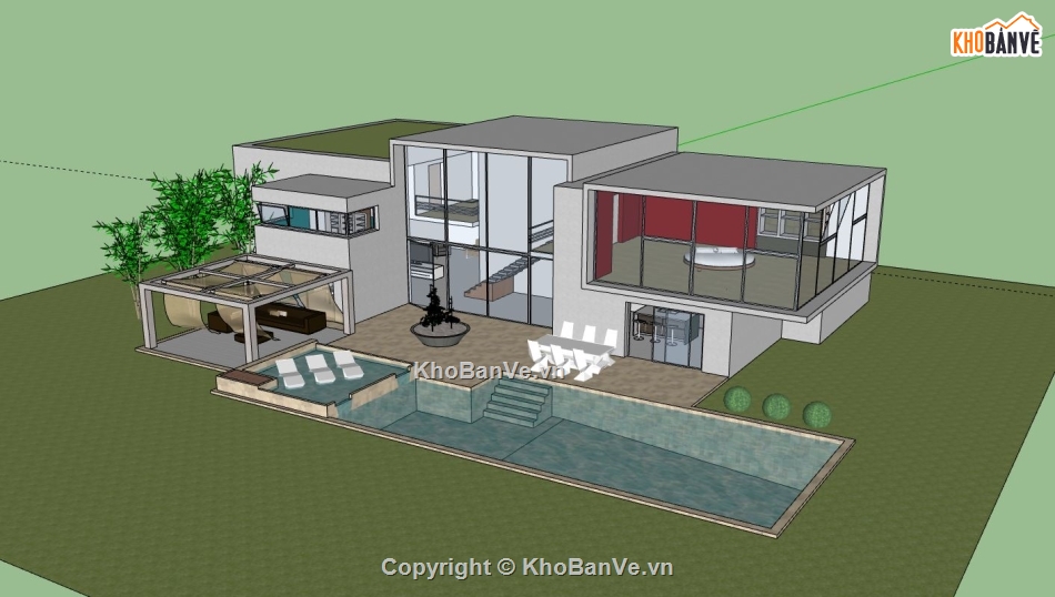 biệt thự 2 tầng,model su biệt thự 2 tầng,sketchup biệt thự 2 tầng