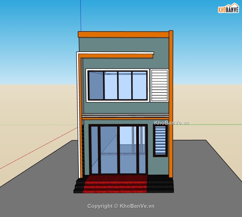 mẫu nhà phố hiện đại,nhà phố 2 tầng sketchup,model su nhà phố 2 tầng,nhà phố 2 tầng