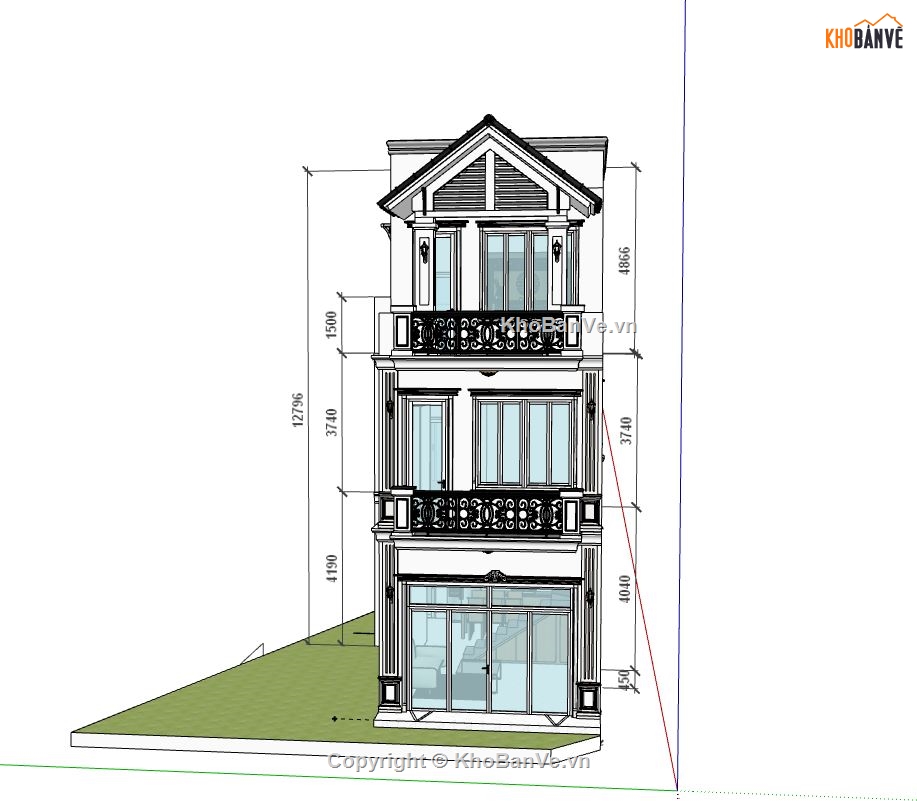 Nhà phố 3 tầng,Model su nhà phố 3 tầng,sketchup nhà phố 3 tầng