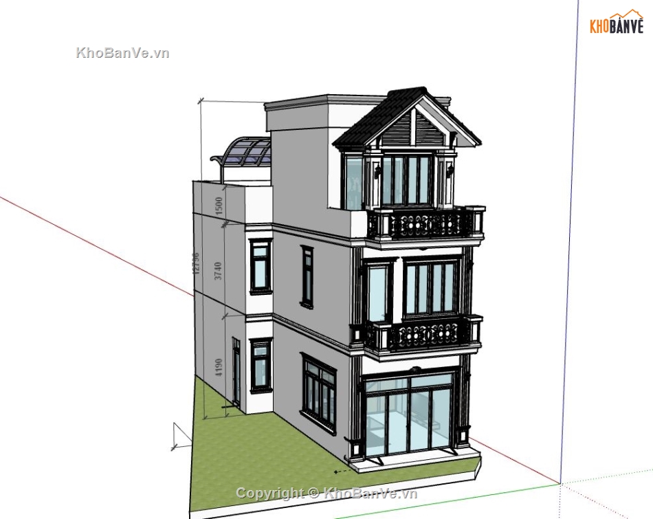 Nhà phố 3 tầng,Model su nhà phố 3 tầng,sketchup nhà phố 3 tầng